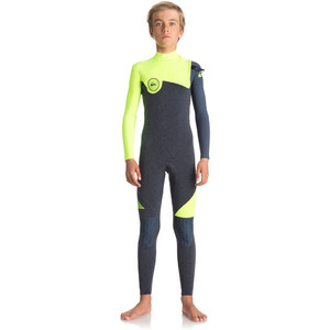 2018 Quiksilver Boys Highline Series 4/3mm Zipperless Wetsuit HEATHER SLATE / SAFETY YELLOW EQBW103033